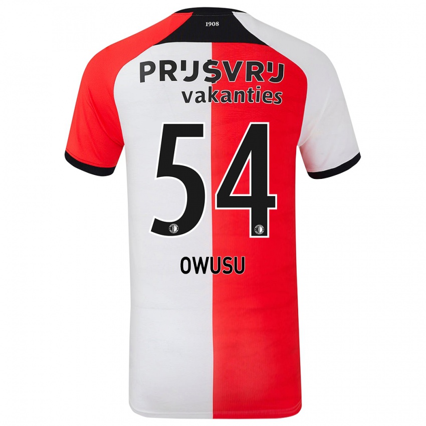 Gyermek Denzel Owusu #54 Piros Fehér Hazai Jersey 2024/25 Mez Póló Ing