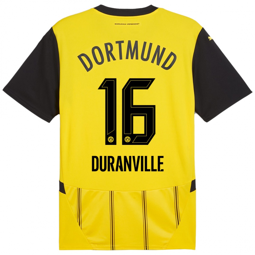 Gyermek Julien Duranville #16 Sárga Fekete Hazai Jersey 2024/25 Mez Póló Ing