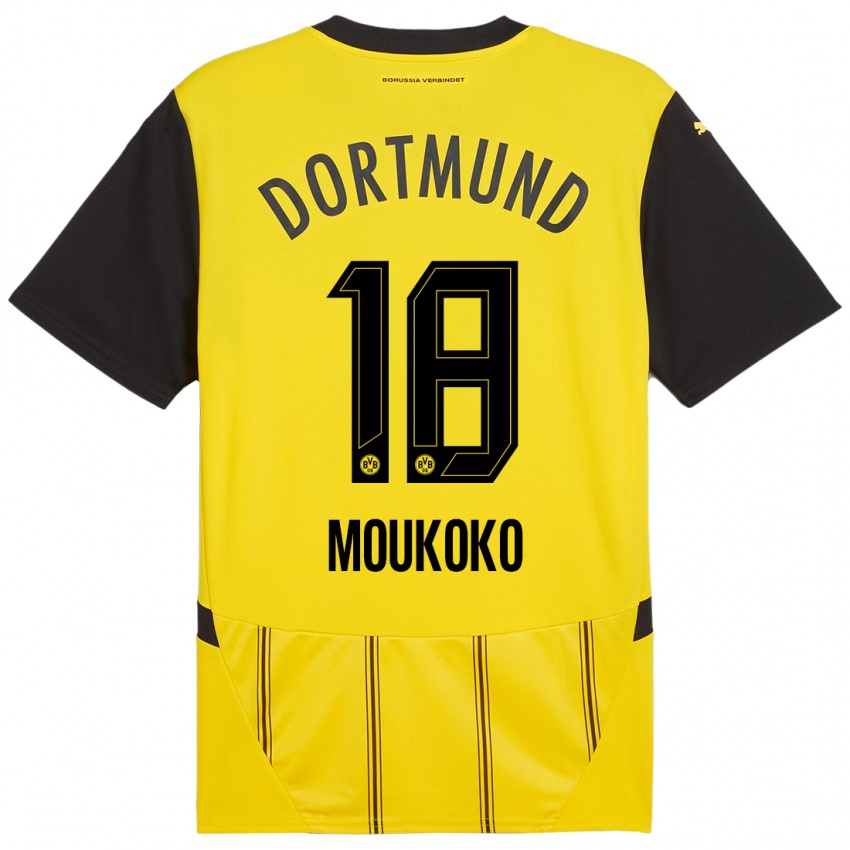 Gyermek Youssoufa Moukoko #18 Sárga Fekete Hazai Jersey 2024/25 Mez Póló Ing