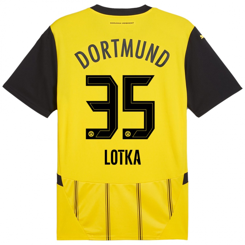 Gyermek Marcel Lotka #35 Sárga Fekete Hazai Jersey 2024/25 Mez Póló Ing