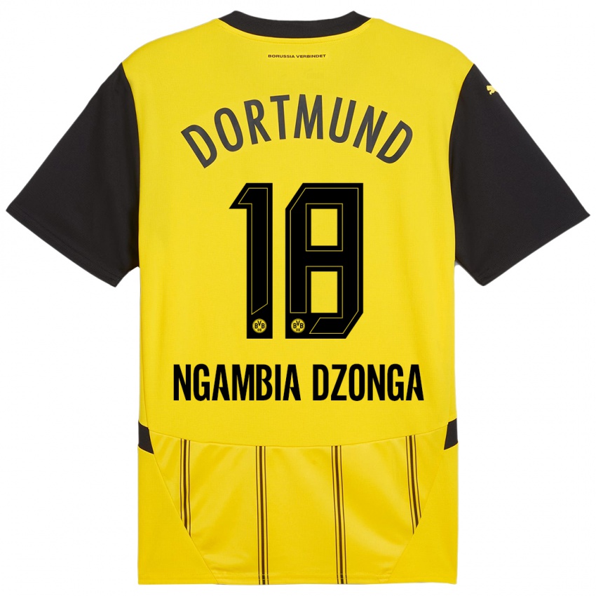 Gyermek Diego Ngambia Dzonga #18 Sárga Fekete Hazai Jersey 2024/25 Mez Póló Ing