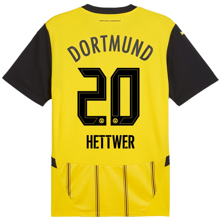 Gyermek Julian Hettwer #20 Sárga Fekete Hazai Jersey 2024/25 Mez Póló Ing