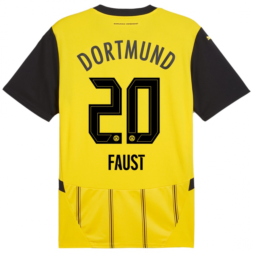 Gyermek Tom Faust #20 Sárga Fekete Hazai Jersey 2024/25 Mez Póló Ing