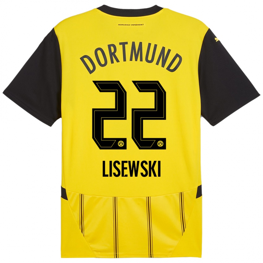 Gyermek Robin Lisewski #22 Sárga Fekete Hazai Jersey 2024/25 Mez Póló Ing