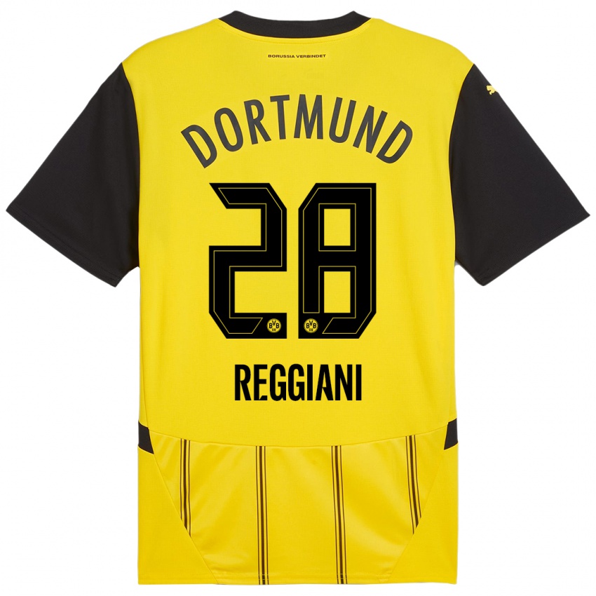 Gyermek Luca Reggiani #28 Sárga Fekete Hazai Jersey 2024/25 Mez Póló Ing