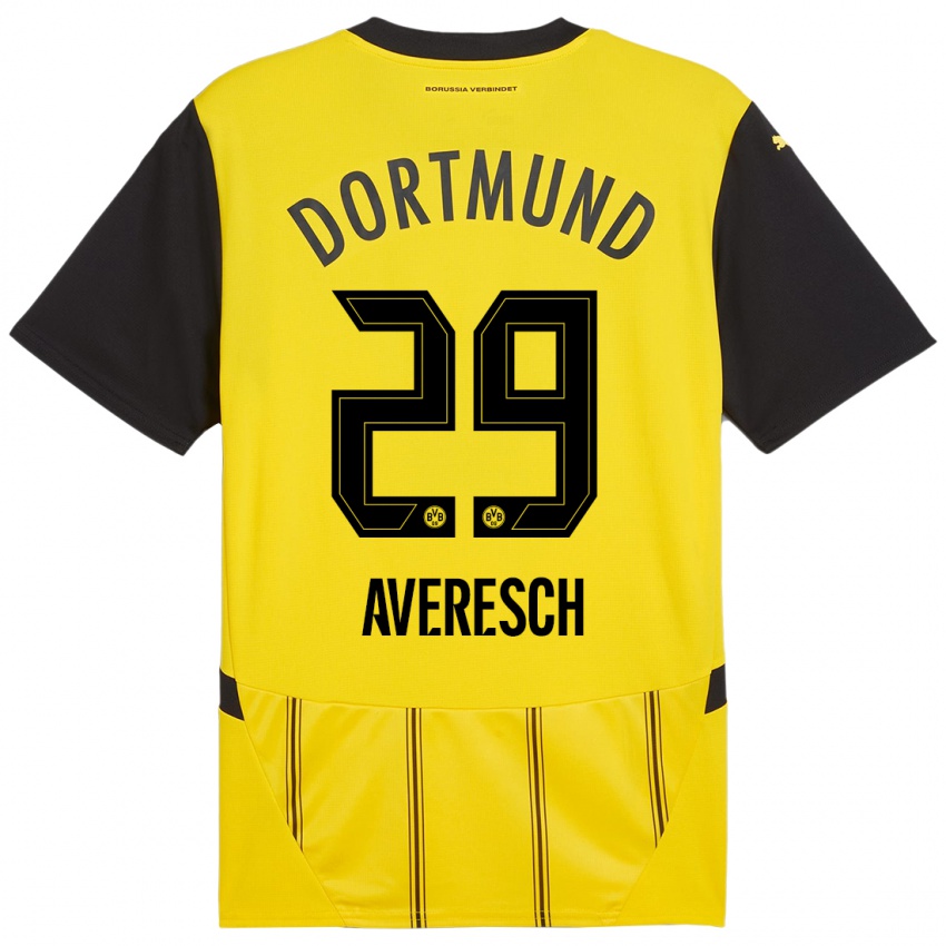 Gyermek Noah Averesch #29 Sárga Fekete Hazai Jersey 2024/25 Mez Póló Ing