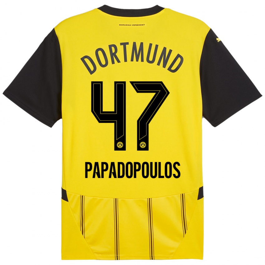 Gyermek Antonios Papadopoulos #47 Sárga Fekete Hazai Jersey 2024/25 Mez Póló Ing