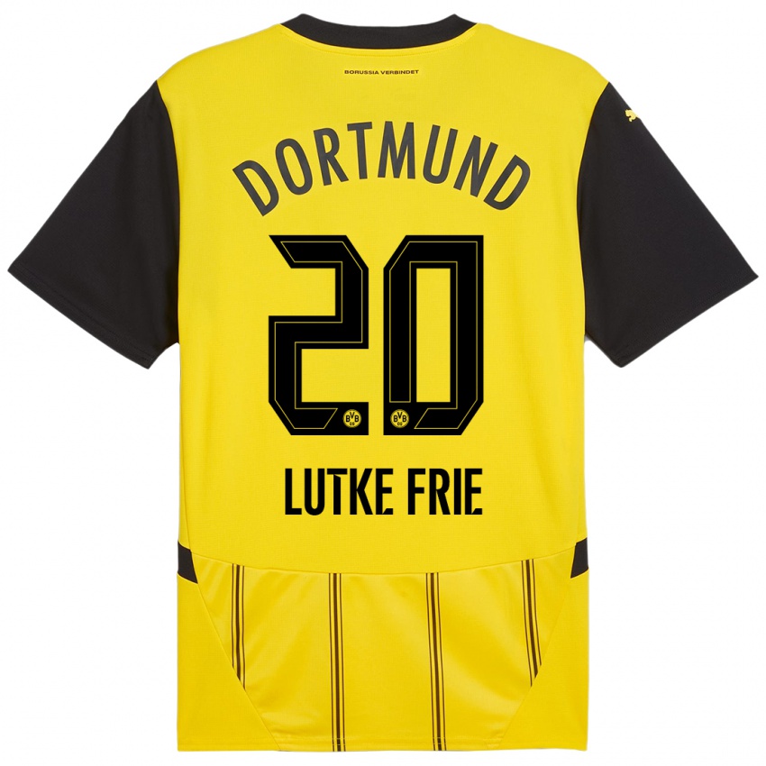 Gyermek Dennis Lutke-Frie #20 Sárga Fekete Hazai Jersey 2024/25 Mez Póló Ing