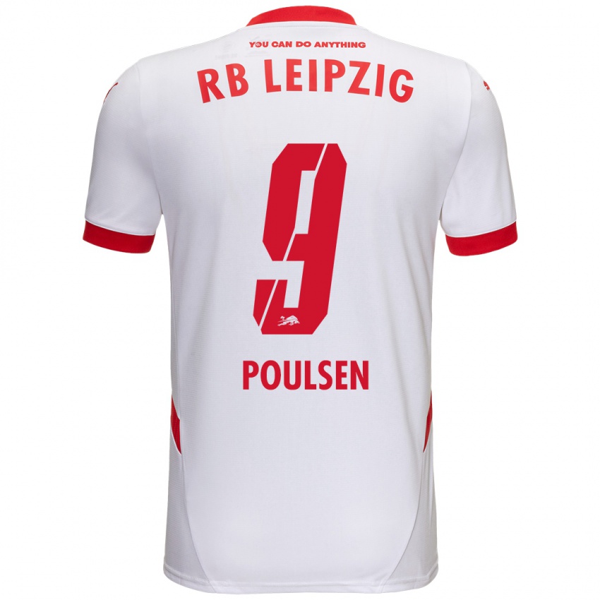 Gyermek Yussuf Poulsen #9 Fehér Piros Hazai Jersey 2024/25 Mez Póló Ing