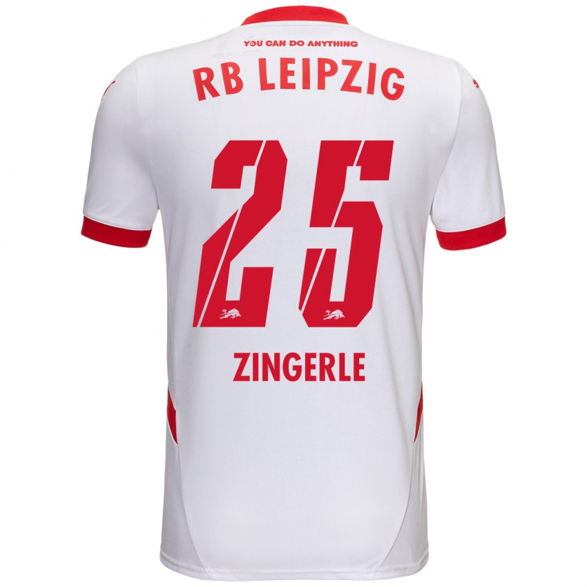 Gyermek Leopold Zingerle #25 Fehér Piros Hazai Jersey 2024/25 Mez Póló Ing