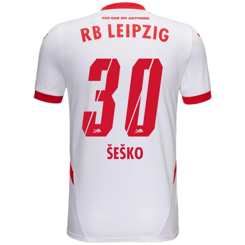 Gyermek Benjamin Sesko #30 Fehér Piros Hazai Jersey 2024/25 Mez Póló Ing