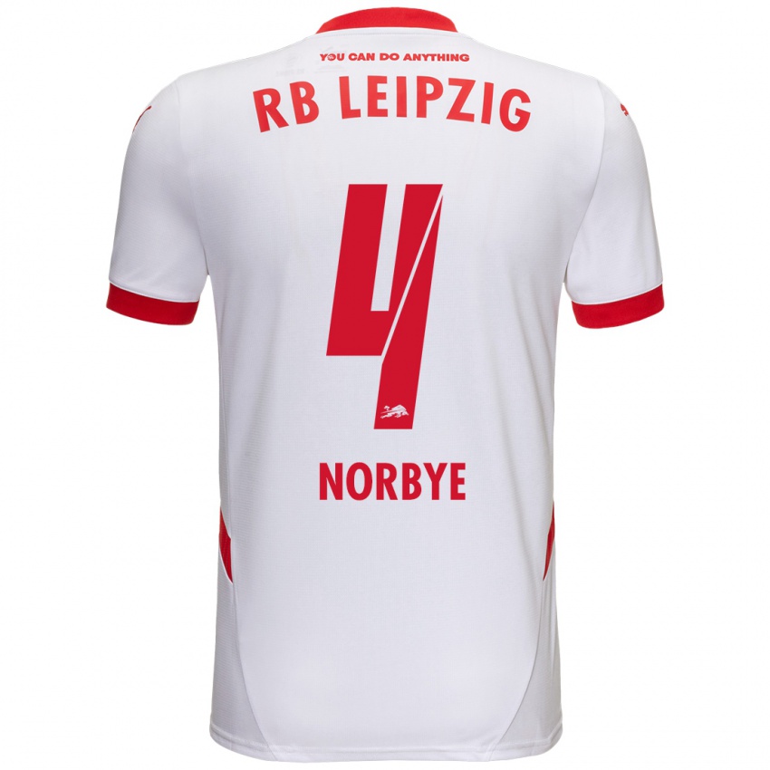 Gyermek Jonathan Norbye #4 Fehér Piros Hazai Jersey 2024/25 Mez Póló Ing