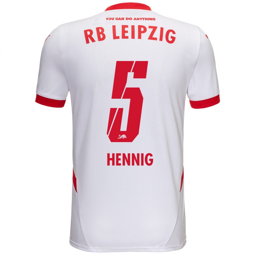 Gyermek Lenny Hennig #5 Fehér Piros Hazai Jersey 2024/25 Mez Póló Ing