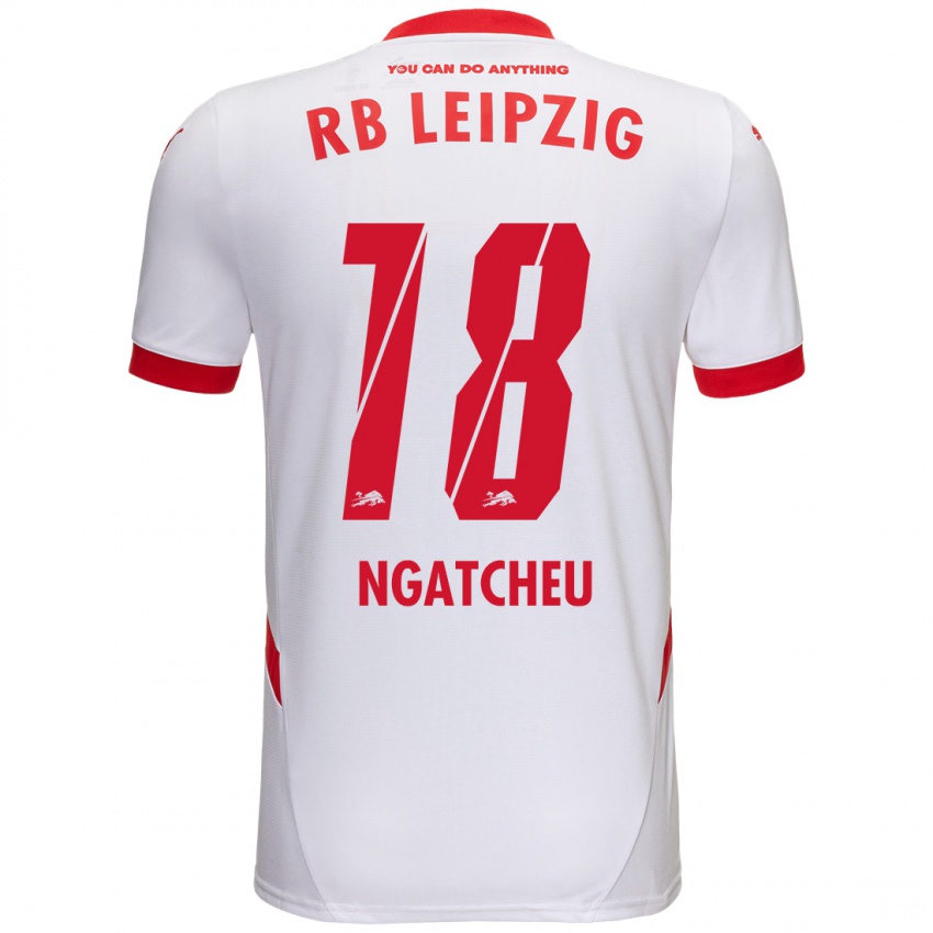 Gyermek Yohan Ngatcheu #18 Fehér Piros Hazai Jersey 2024/25 Mez Póló Ing