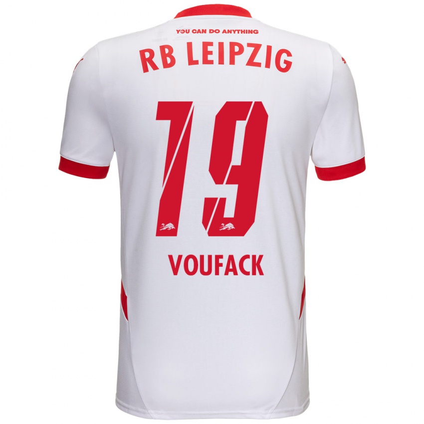 Gyermek Lionel Voufack #19 Fehér Piros Hazai Jersey 2024/25 Mez Póló Ing