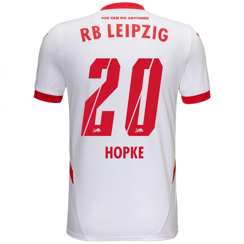 Gyermek Hannes Hopke #20 Fehér Piros Hazai Jersey 2024/25 Mez Póló Ing