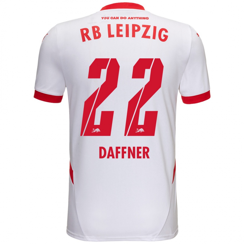 Gyermek Felix Daffner #22 Fehér Piros Hazai Jersey 2024/25 Mez Póló Ing