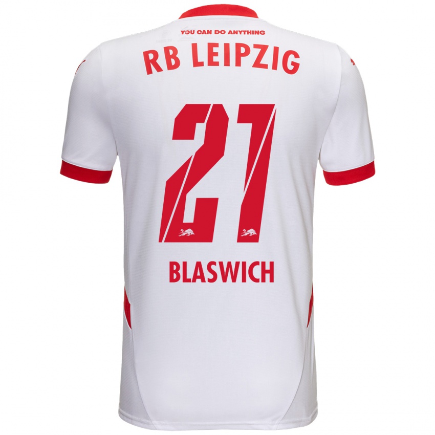 Gyermek Janis Blaswich #21 Fehér Piros Hazai Jersey 2024/25 Mez Póló Ing