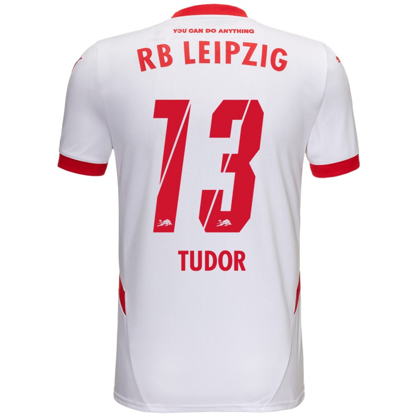 Gyermek Aaron Tudor #13 Fehér Piros Hazai Jersey 2024/25 Mez Póló Ing