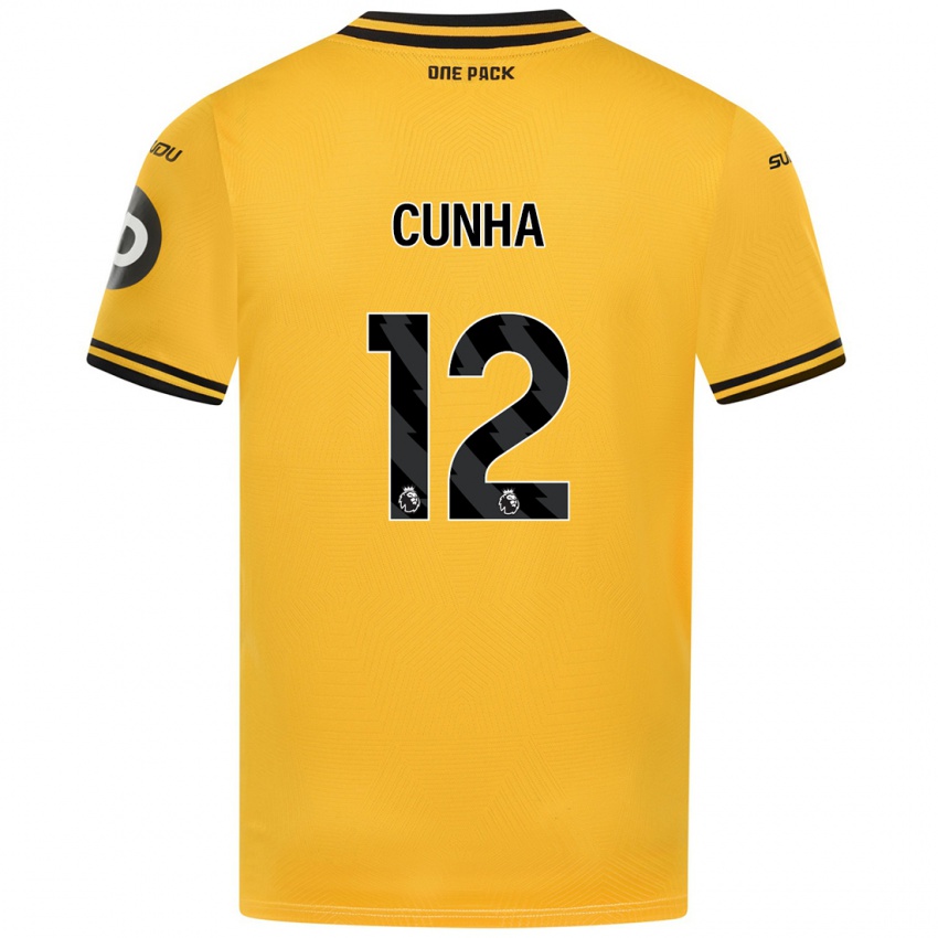 Gyermek Matheus Cunha #12 Sárga Hazai Jersey 2024/25 Mez Póló Ing