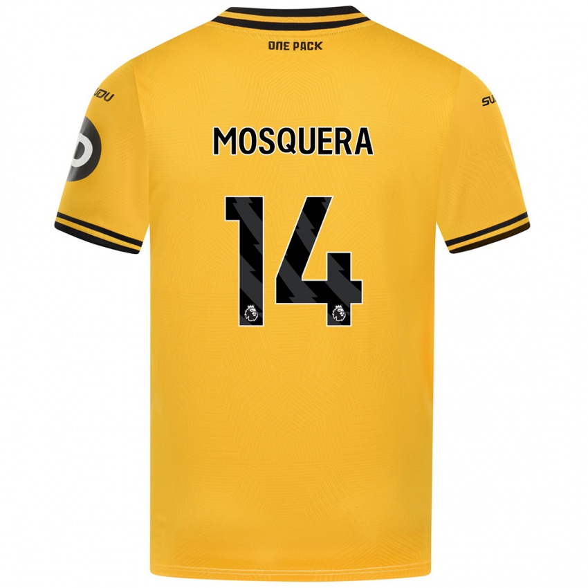 Gyermek Yerson Mosquera #14 Sárga Hazai Jersey 2024/25 Mez Póló Ing