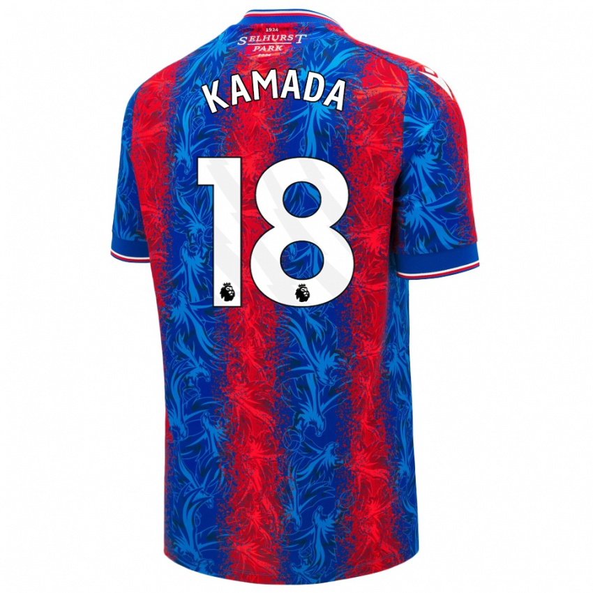 Gyermek Daichi Kamada #18 Piros Kék Csíkok Hazai Jersey 2024/25 Mez Póló Ing