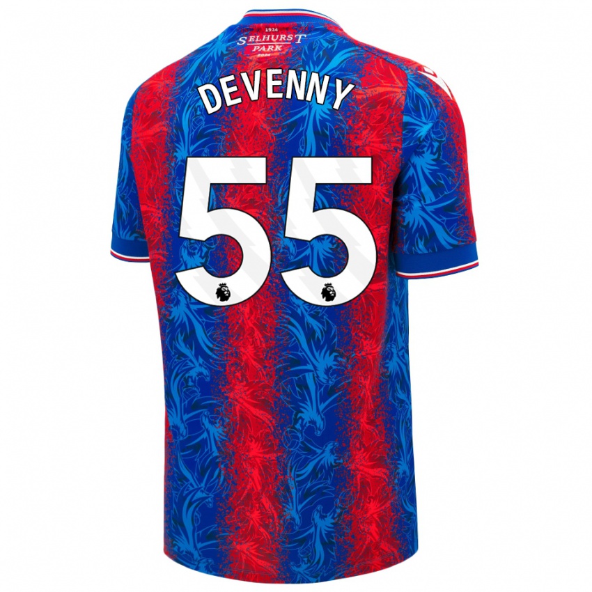 Gyermek Justin Devenny #55 Piros Kék Csíkok Hazai Jersey 2024/25 Mez Póló Ing