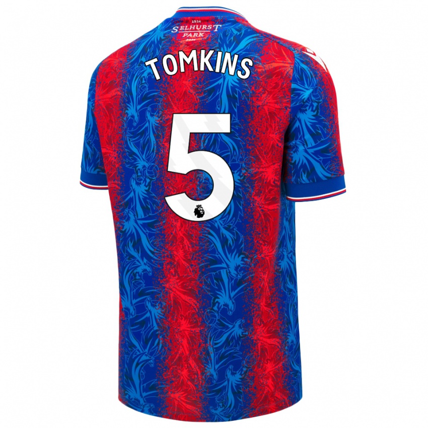 Gyermek James Tomkins #5 Piros Kék Csíkok Hazai Jersey 2024/25 Mez Póló Ing