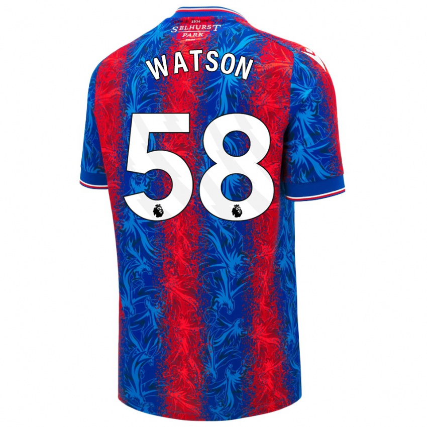 Gyermek Noah Watson #58 Piros Kék Csíkok Hazai Jersey 2024/25 Mez Póló Ing