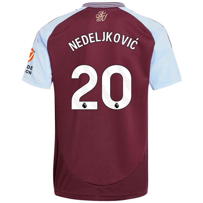 Gyermek Kosta Nedeljkovic #20 Bordó Égszínkék Hazai Jersey 2024/25 Mez Póló Ing