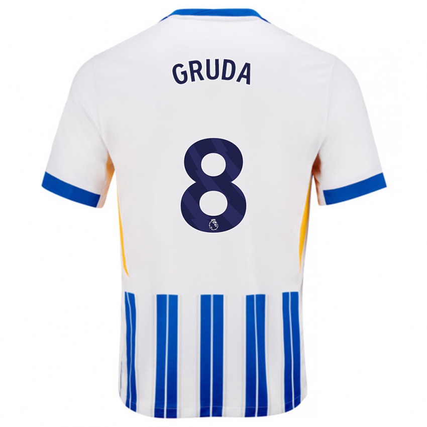 Gyermek Brajan Gruda #8 Fehér Kék Csíkos Hazai Jersey 2024/25 Mez Póló Ing