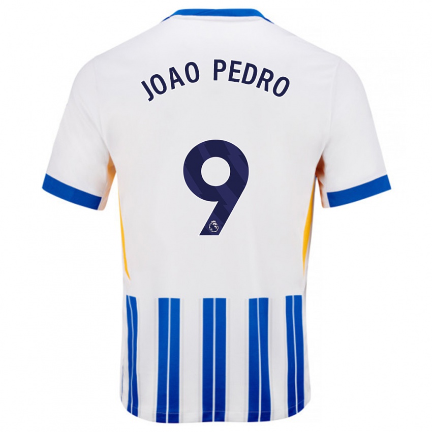 Gyermek João Pedro #9 Fehér Kék Csíkos Hazai Jersey 2024/25 Mez Póló Ing