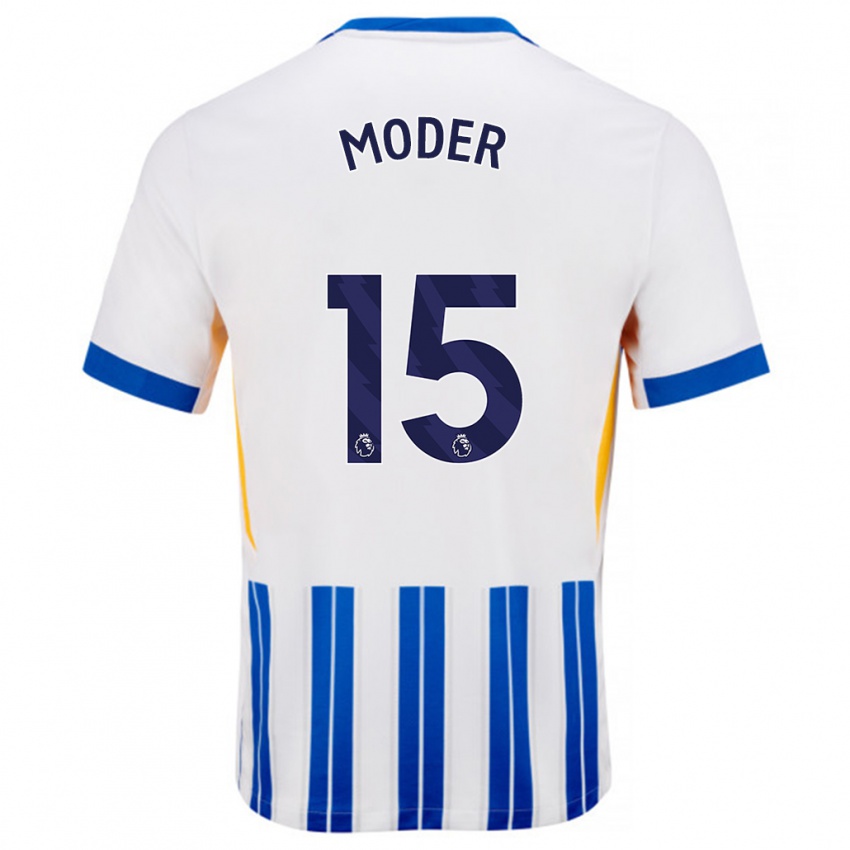 Gyermek Jakub Moder #15 Fehér Kék Csíkos Hazai Jersey 2024/25 Mez Póló Ing