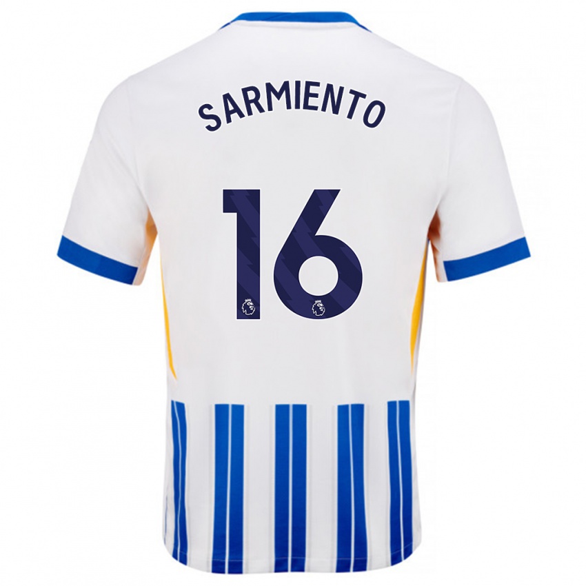 Gyermek Jeremy Sarmiento #16 Fehér Kék Csíkos Hazai Jersey 2024/25 Mez Póló Ing