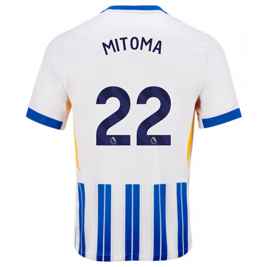 Gyermek Kaoru Mitoma #22 Fehér Kék Csíkos Hazai Jersey 2024/25 Mez Póló Ing