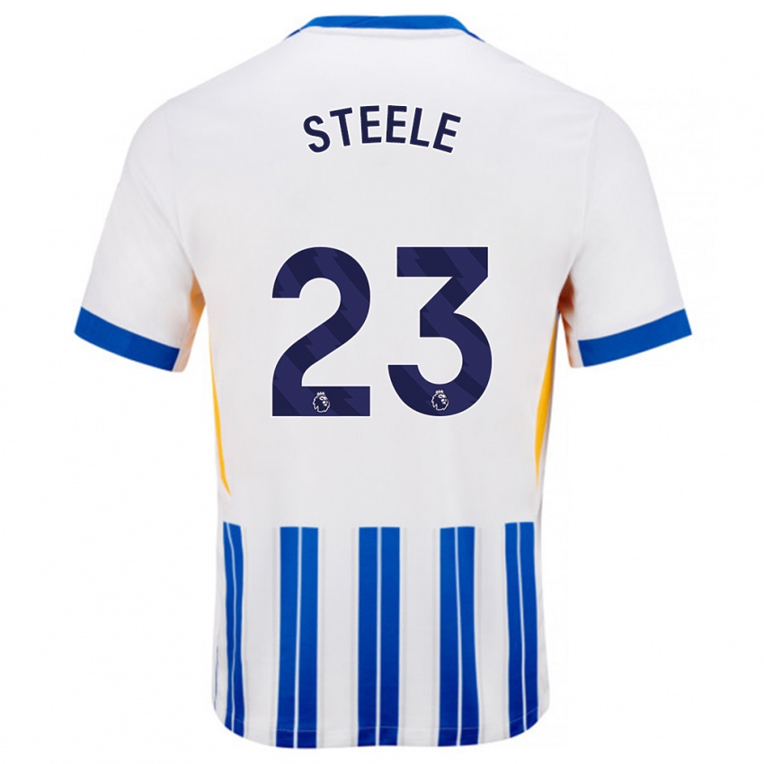 Gyermek Jason Steele #23 Fehér Kék Csíkos Hazai Jersey 2024/25 Mez Póló Ing