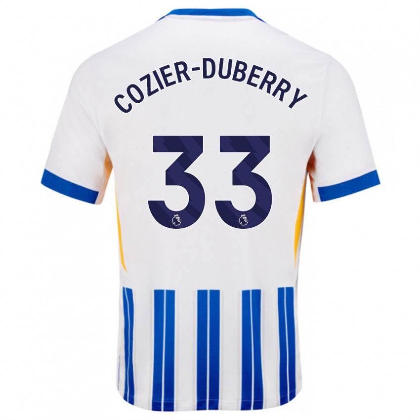 Gyermek Amario Cozier-Duberry #33 Fehér Kék Csíkos Hazai Jersey 2024/25 Mez Póló Ing