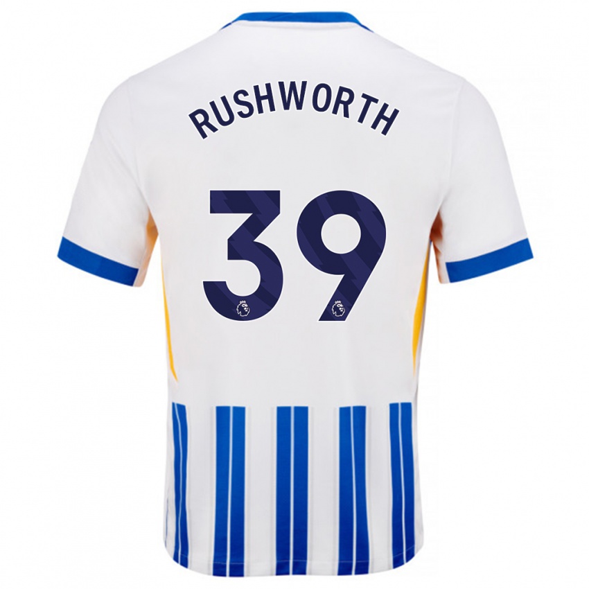 Gyermek Carl Rushworth #39 Fehér Kék Csíkos Hazai Jersey 2024/25 Mez Póló Ing