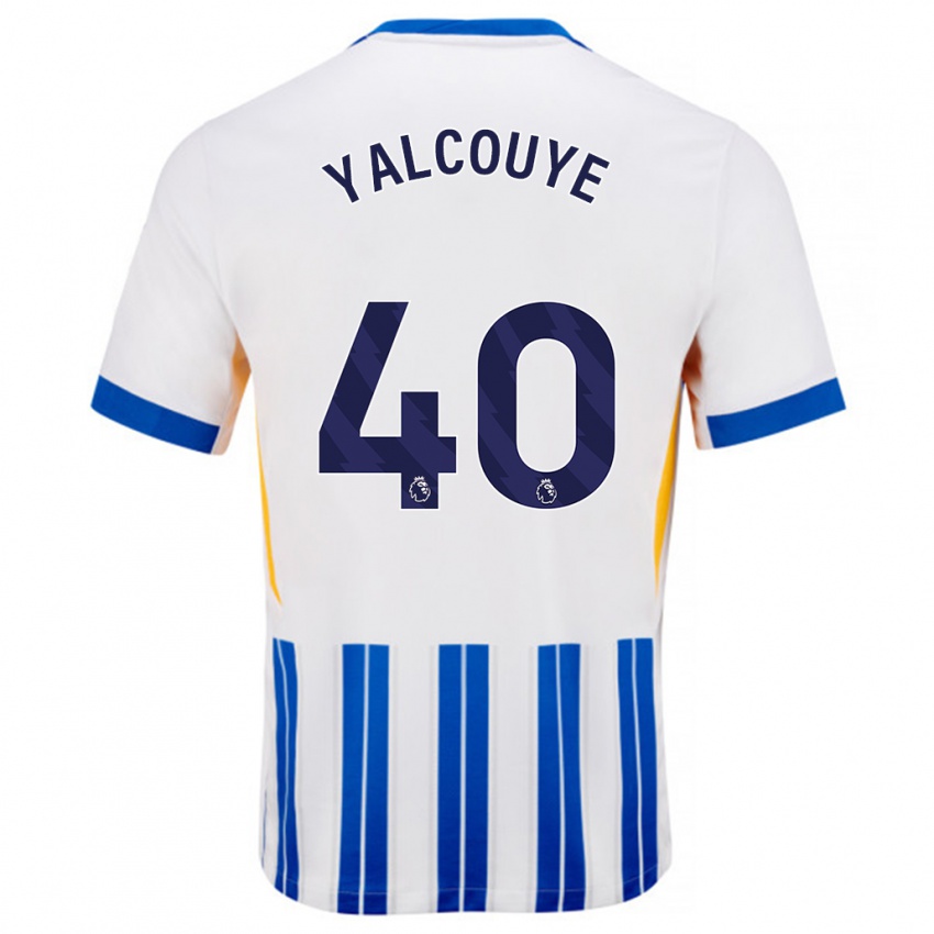 Gyermek Malick Junior Yalcouyé #40 Fehér Kék Csíkos Hazai Jersey 2024/25 Mez Póló Ing