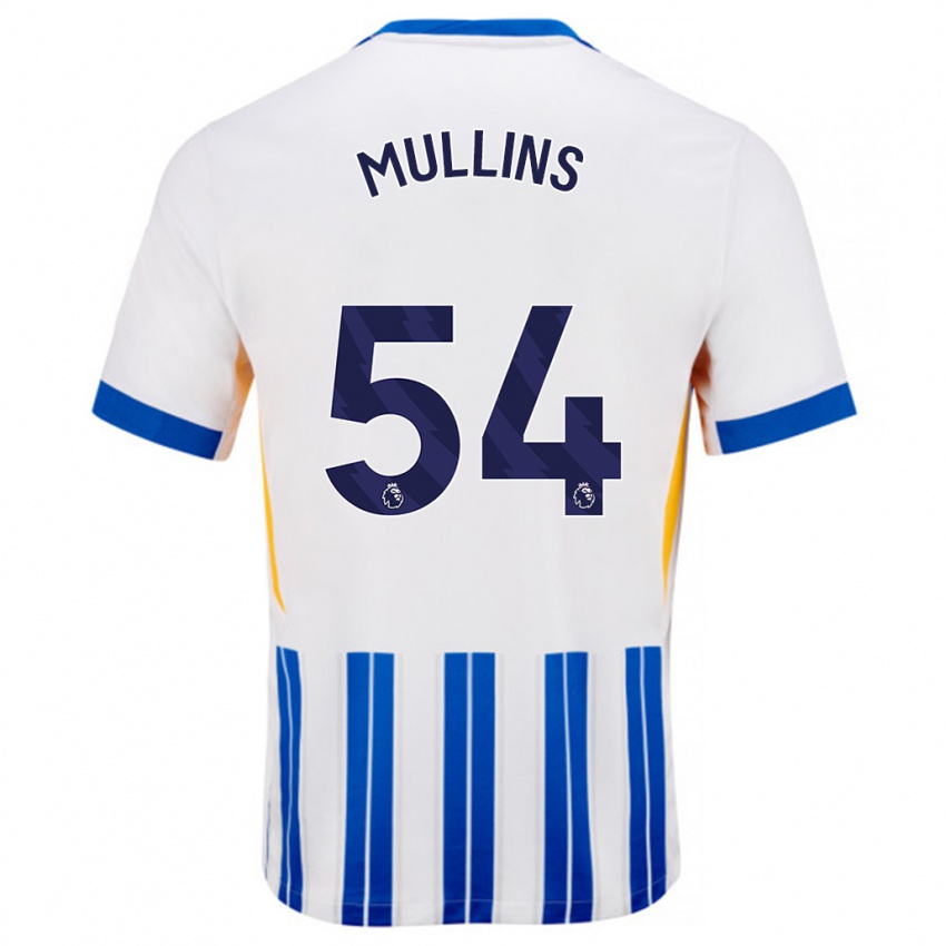 Gyermek Jamie Mullins #54 Fehér Kék Csíkos Hazai Jersey 2024/25 Mez Póló Ing