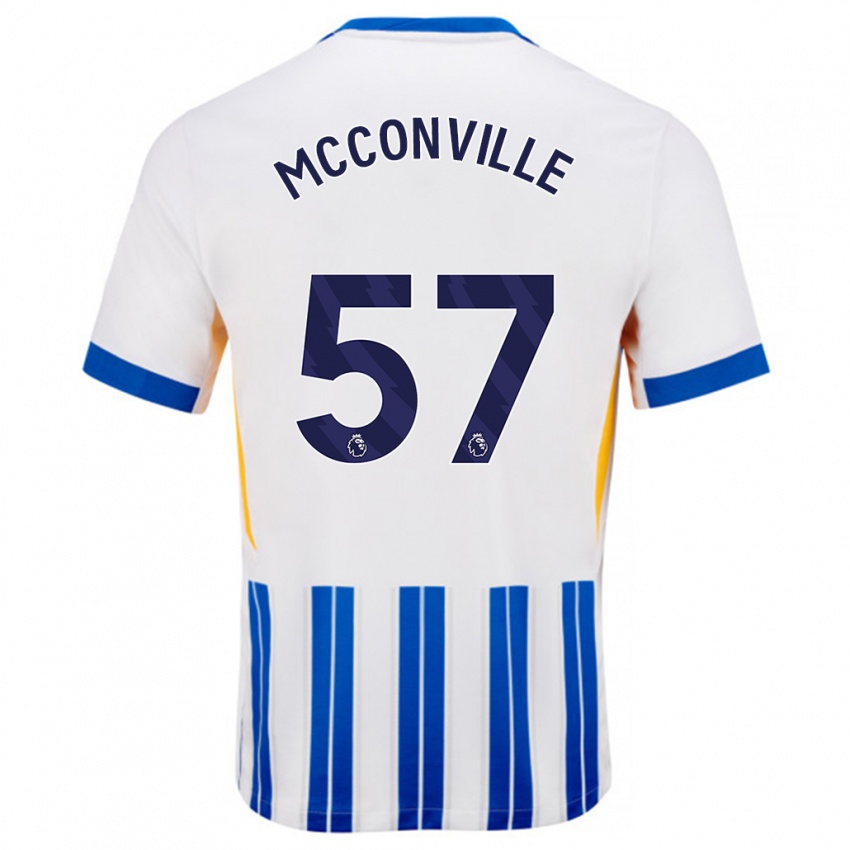 Gyermek Ruairi Mcconville #57 Fehér Kék Csíkos Hazai Jersey 2024/25 Mez Póló Ing