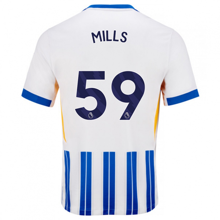 Gyermek Harry Mills #59 Fehér Kék Csíkos Hazai Jersey 2024/25 Mez Póló Ing