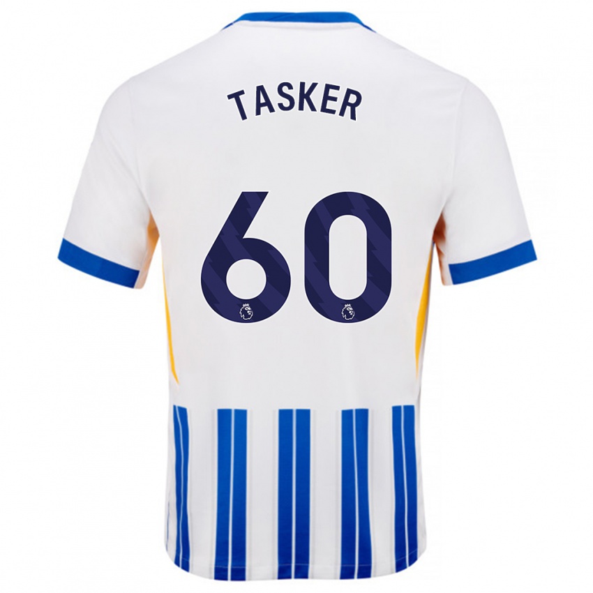 Gyermek Charlie Tasker #60 Fehér Kék Csíkos Hazai Jersey 2024/25 Mez Póló Ing