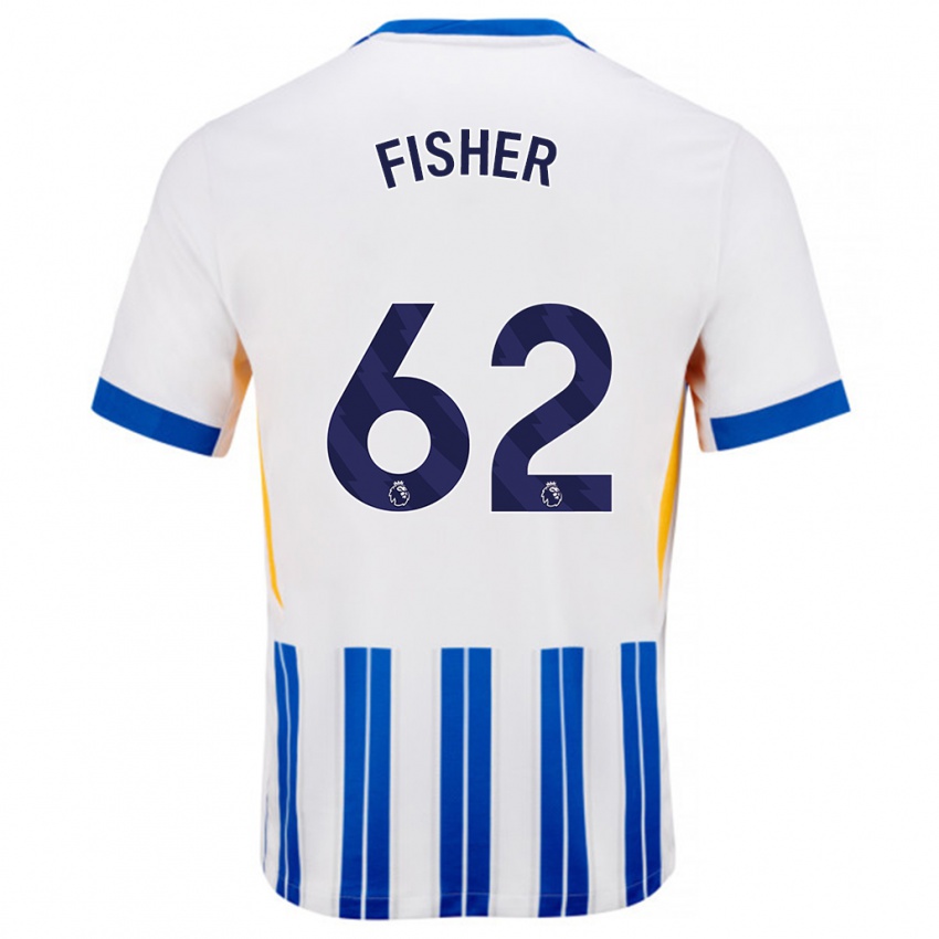 Gyermek Hugo Fisher #62 Fehér Kék Csíkos Hazai Jersey 2024/25 Mez Póló Ing