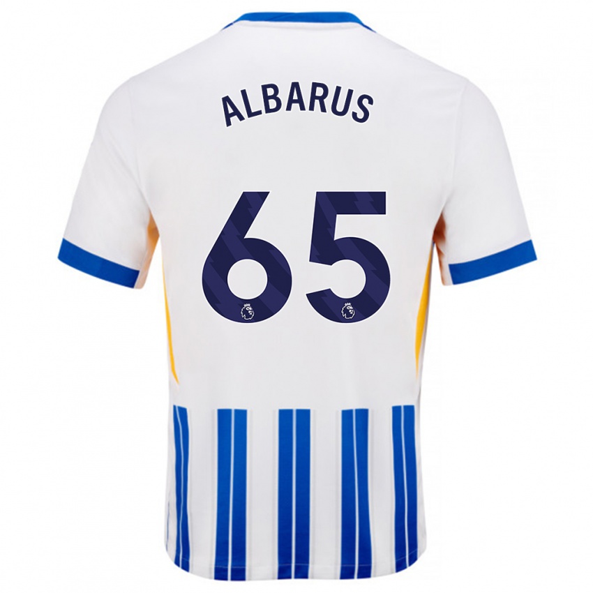 Gyermek Zane Albarus #65 Fehér Kék Csíkos Hazai Jersey 2024/25 Mez Póló Ing