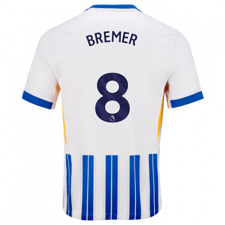 Gyermek Pauline Bremer #8 Fehér Kék Csíkos Hazai Jersey 2024/25 Mez Póló Ing