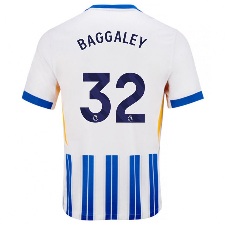 Gyermek Sophie Baggaley #32 Fehér Kék Csíkos Hazai Jersey 2024/25 Mez Póló Ing