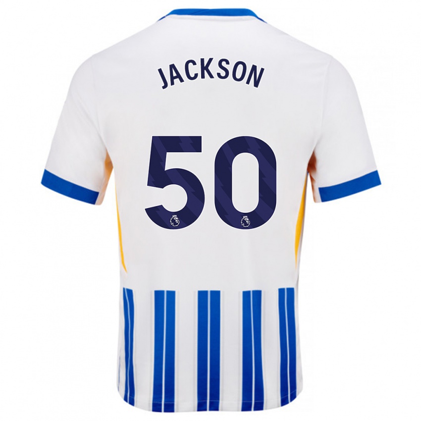 Gyermek Ben Jackson #50 Fehér Kék Csíkos Hazai Jersey 2024/25 Mez Póló Ing