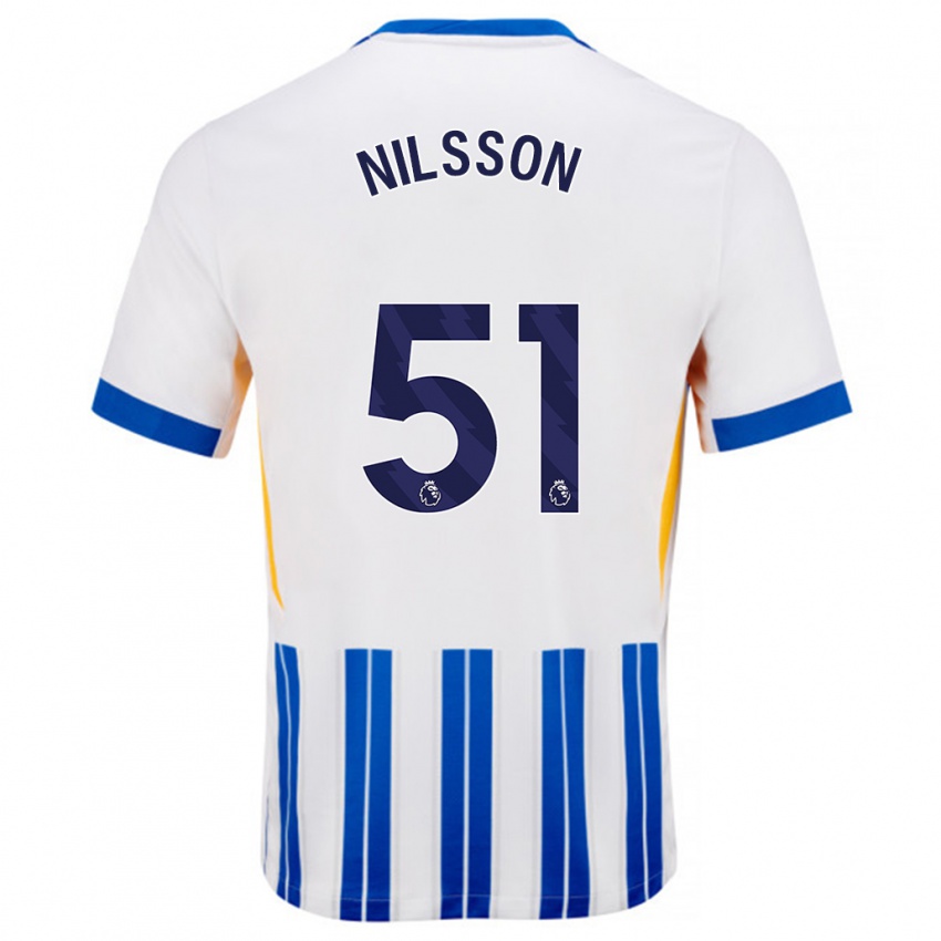 Gyermek Casper Nilsson #51 Fehér Kék Csíkos Hazai Jersey 2024/25 Mez Póló Ing