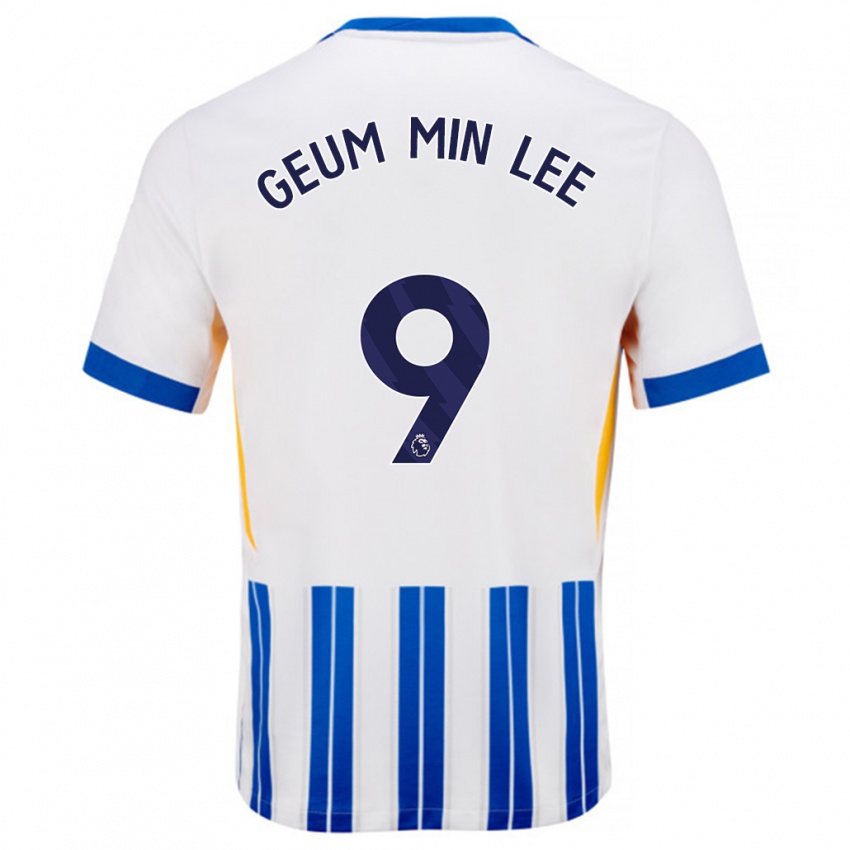 Gyermek Lee Geum-Min #9 Fehér Kék Csíkos Hazai Jersey 2024/25 Mez Póló Ing